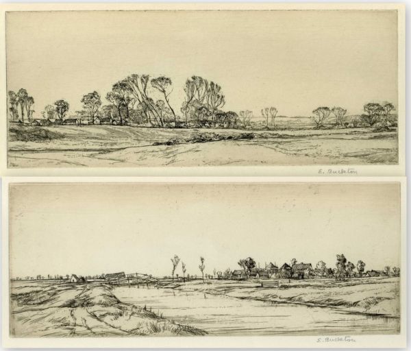 Eveleen Buckton- HOUSES NEAR COPSE and NEAR RIVER Eveleen Buckton- HOUSES NEAR COPSE and NEAR RIVER