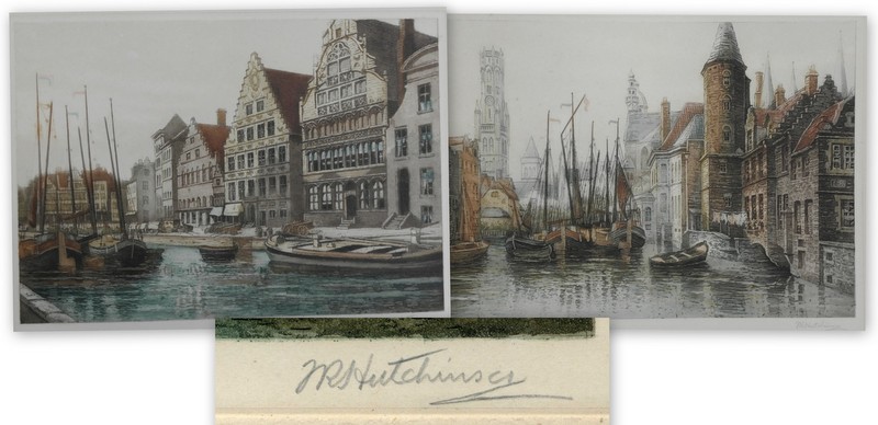 JR Hutchinson - Pair of aquatints of Bruges JR Hutchinson - Pair of aquatints of Bruges