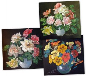 Walter H Houghton - 3 Floral Pastels